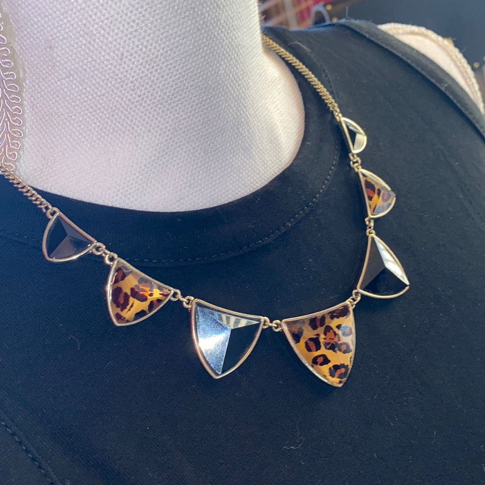 Beautiful Cheetah and Black Gem Stone Necklace